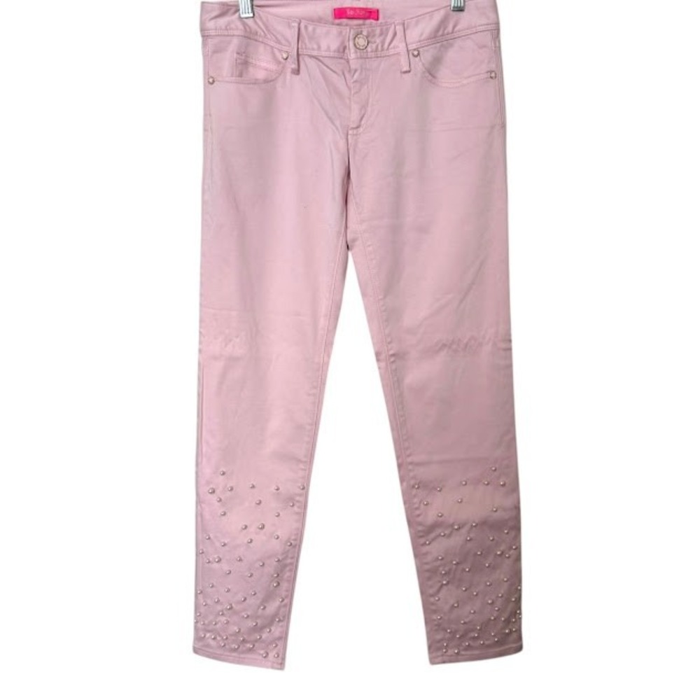 Lilly Pulitzer Pink Worth Skinny Pearl Embellished Hem Pants Womens 2